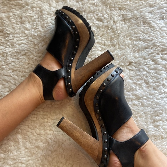 NWOT fabulous 5 1-2 inch wood and leather studded heels with heavy duty grips! - Picture 4 of 12